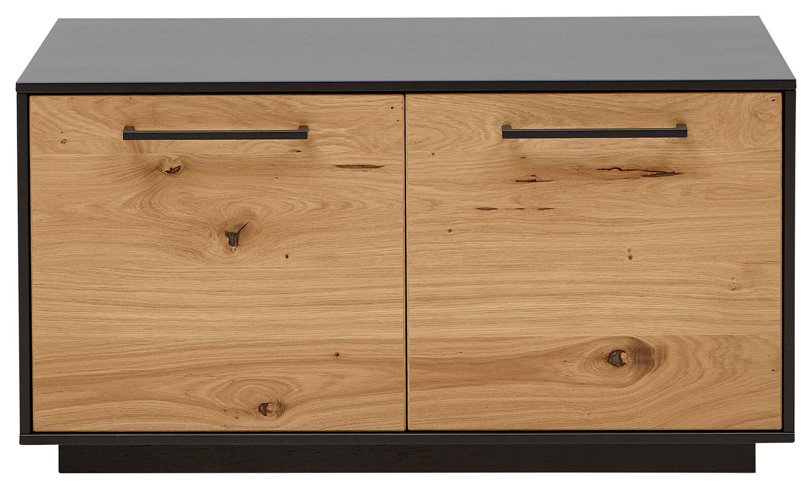 Dieter Knoll Bank SAVONA Frontale Ansicht einer modernen Bank mit Holzoptik und schwarzen Griffen.