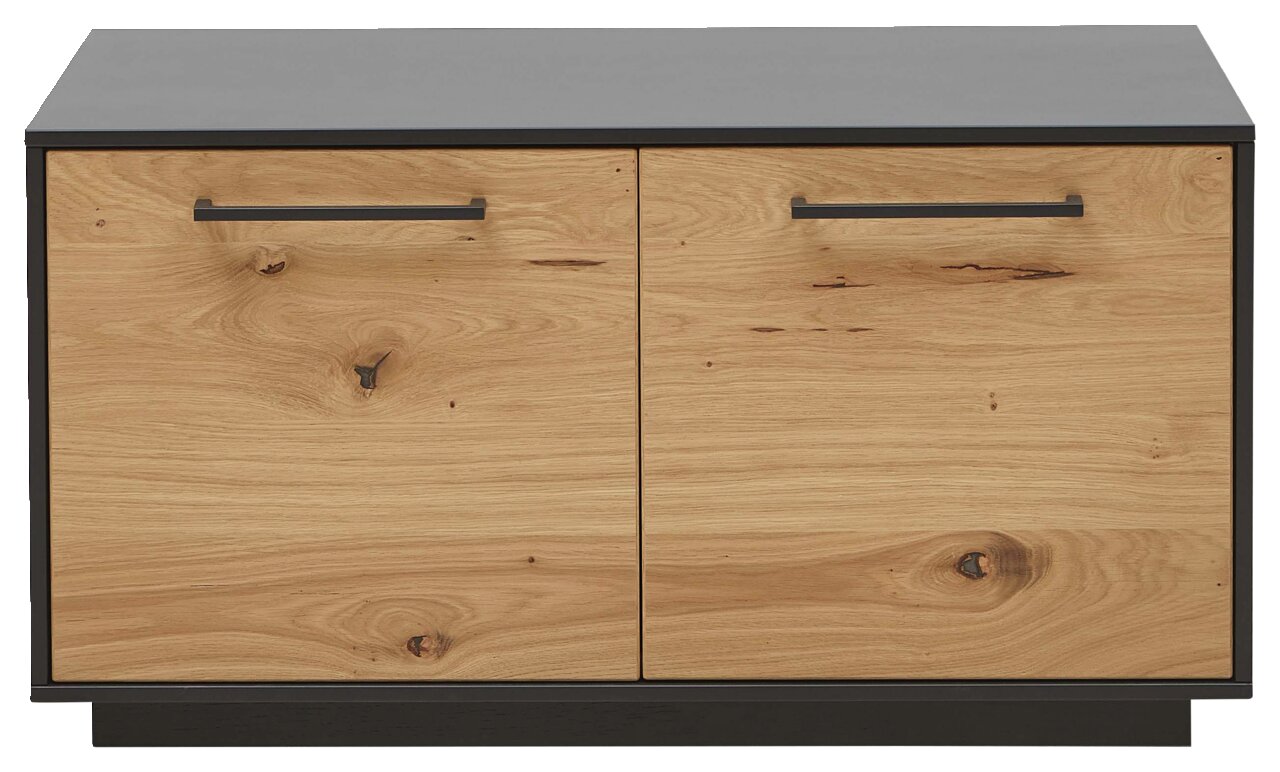 Dieter Knoll Bank SAVONA Frontale Ansicht einer modernen Bank mit Holzoptik und schwarzen Griffen.