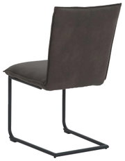 Rückansicht eines Freischwinger-Stuhls der Serie SCALA von Valnatura in dunklem Stoffbezug mit schwarzem Metallgestell.