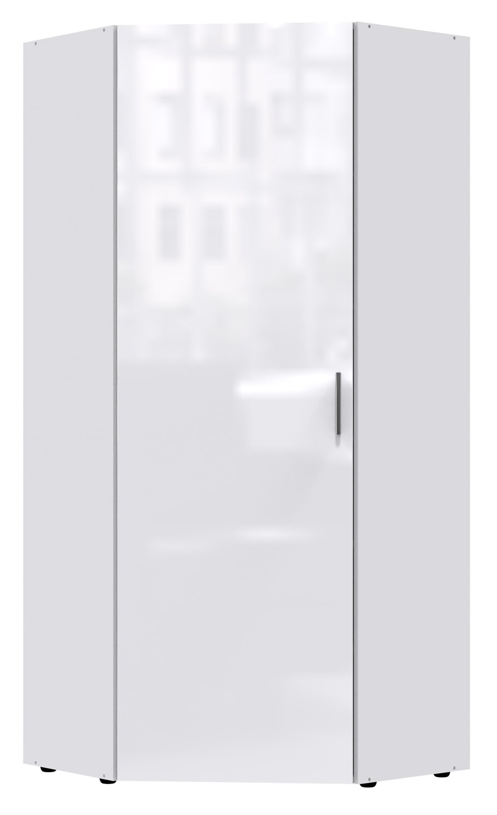 Eckkleiderschrank XORA MALTA in weißer Farbe, frontale Perspektive