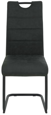 Vorderansicht eines modernen, schwarzen Schwingstuhls mit gepolsterter Rückenlehne und Sitzfläche.