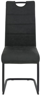 Vorderansicht eines modernen, schwarzen Schwingstuhls mit gepolsterter Rückenlehne und Sitzfläche.