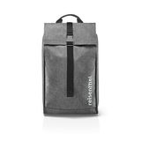 Grauer Citycruiser Twist Silver Rucksack von vorne mit schwarzem Riemen und 'reisenthel' Schriftzug.