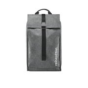 Grauer Citycruiser Twist Silver Rucksack von vorne mit schwarzem Riemen und 'reisenthel' Schriftzug.