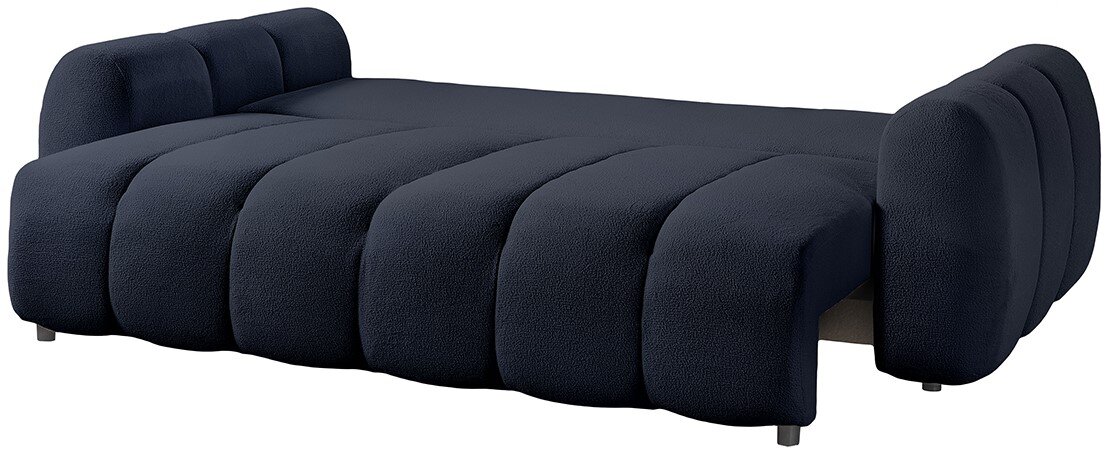 Funktionssofa in Dunkelblau aus seitlicher Perspektive