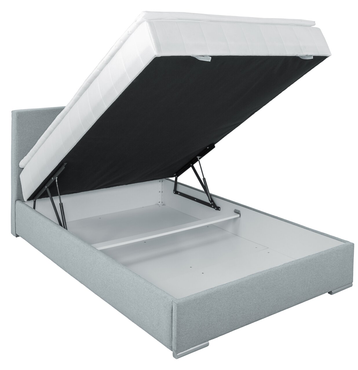 Boxbed 140 met geopende opbergruimte, zijaanzicht