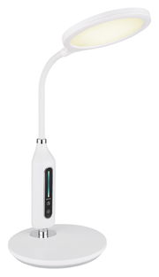 Moderne weiße Tischleuchte FRUGGY mit flexiblem Hals und Touch-Bedienfeld, seitliche Perspektive