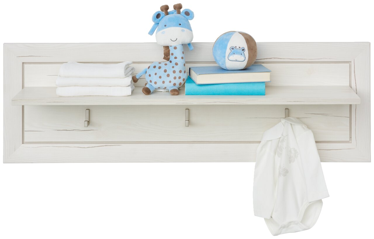 MyBaby Wandboard CAMRON Wandboard aus hellem Holz mit Spielzeug, Büchern und Kleidung, frontal betrachtet