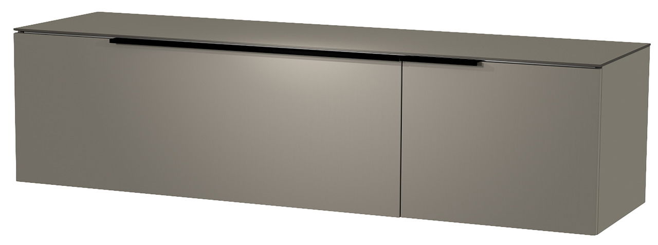 Hängendes Lowboard der Serie BORMIO von Moderano in grauer Farbe, seitliche Perspektive