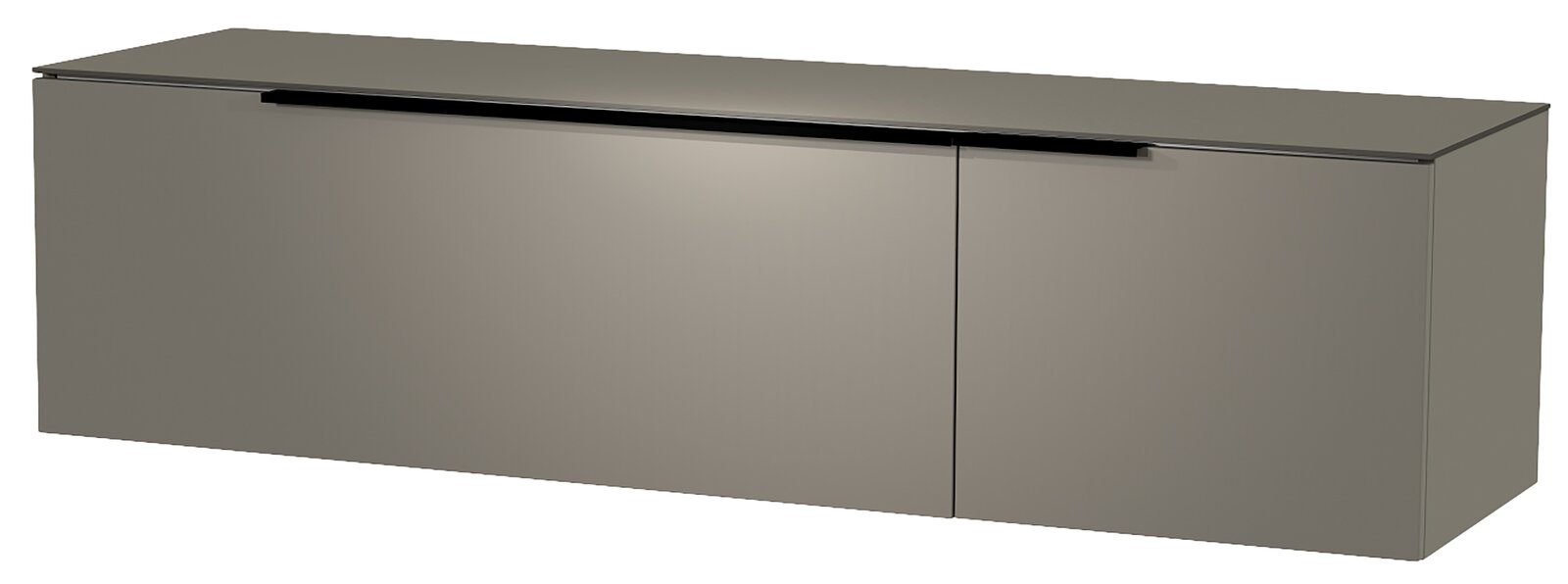 Hängendes Lowboard der Serie BORMIO von Moderano in grauer Farbe, seitliche Perspektive