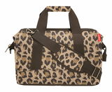 Leopardenmuster-Tasche mit braunen Trägern, seitliche Perspektive
