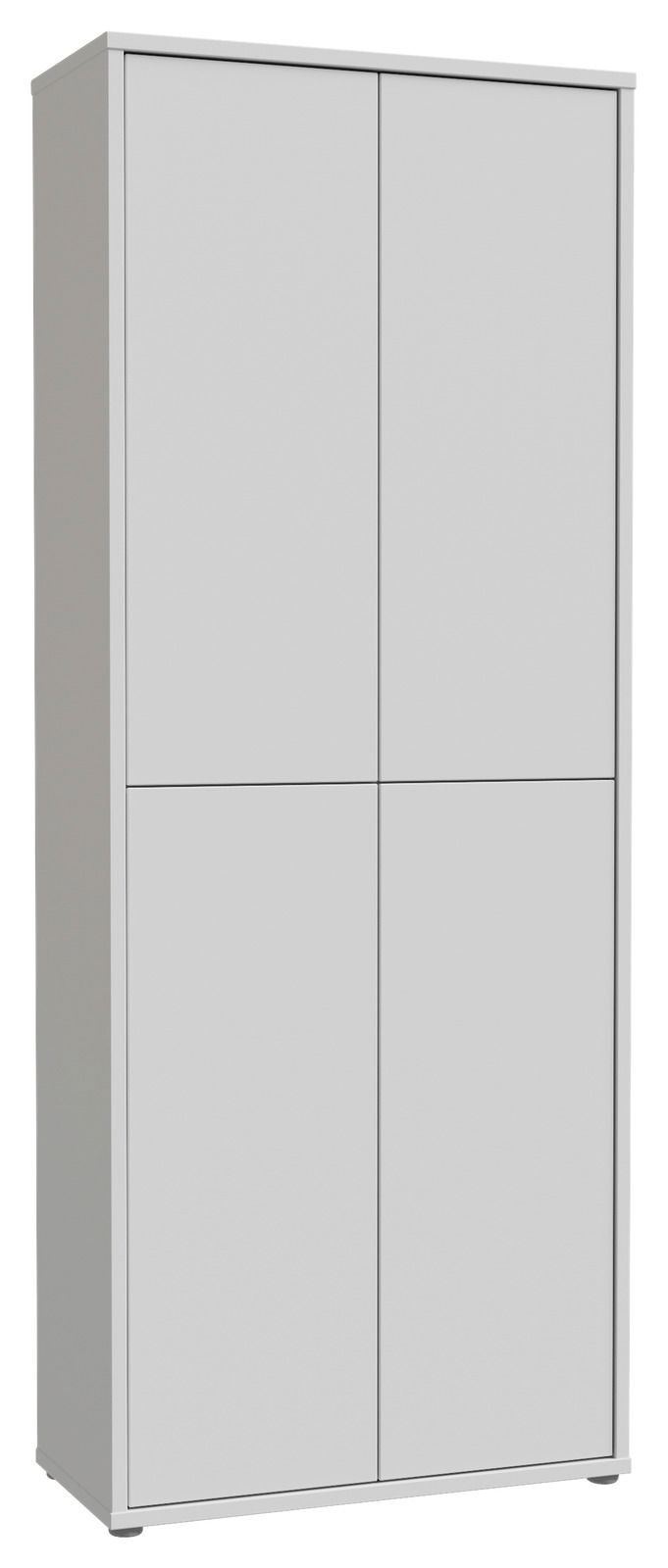 Hochformatiger XL-Schuhschrank mit vier Türen in schlichtem Design, seitliche Perspektive