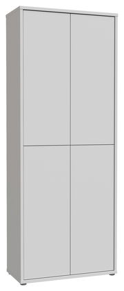 Hochformatiger XL-Schuhschrank mit vier Türen in schlichtem Design, seitliche Perspektive