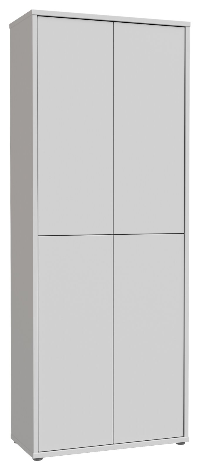 Hochformatiger XL-Schuhschrank mit vier Türen in schlichtem Design, seitliche Perspektive