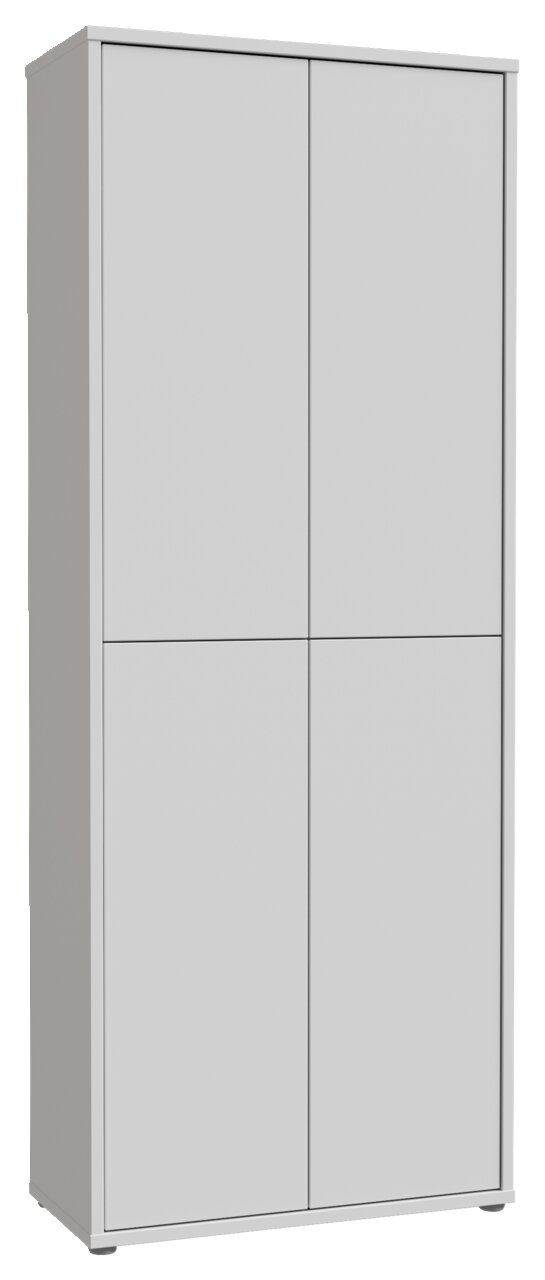 Hochformatiger XL-Schuhschrank mit vier Türen in schlichtem Design, seitliche Perspektive