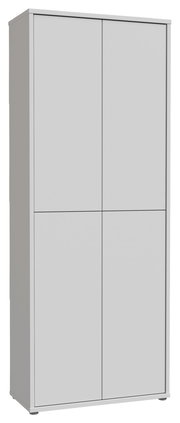 Hochformatiger XL-Schuhschrank mit vier Türen in schlichtem Design, seitliche Perspektive