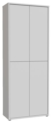 Hochformatiger XL-Schuhschrank mit vier Türen in schlichtem Design, seitliche Perspektive