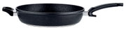 Schwarze Comfort Pfanne 32cm mit ergonomischem Griff, seitliche Perspektive