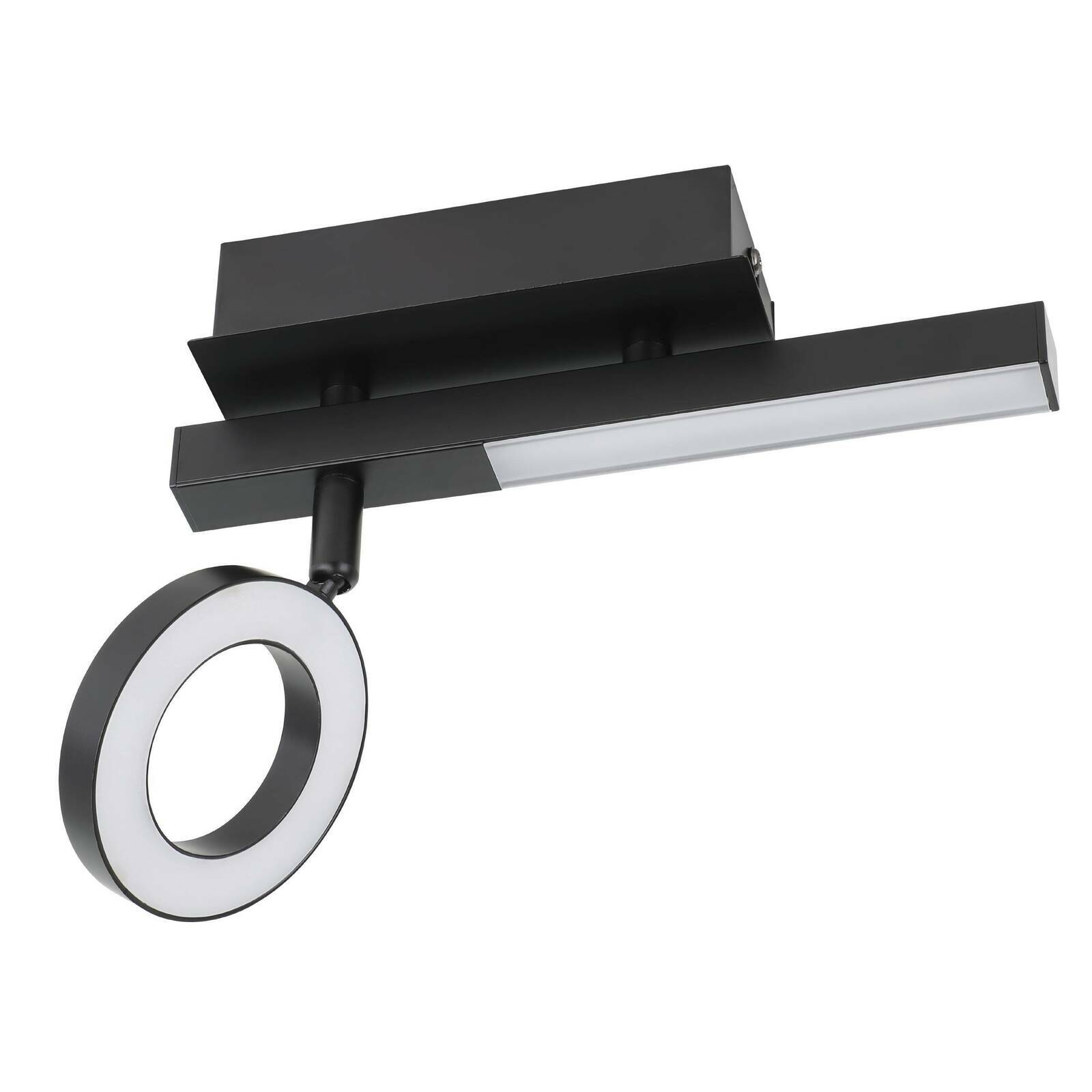 Moderne schwarze Spotleuchte CARDILLIO 2 mit kreisförmigem und rechteckigem Element, seitliche Perspektive