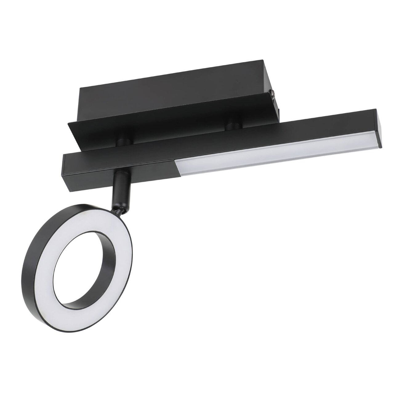 Moderne schwarze Spotleuchte CARDILLIO 2 mit kreisförmigem und rechteckigem Element, seitliche Perspektive