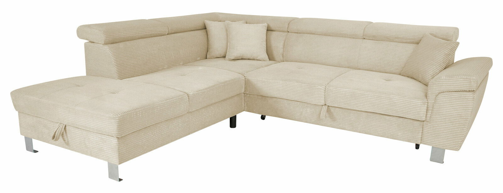 Beige Ecksofa mit Kissen, Vorderansicht