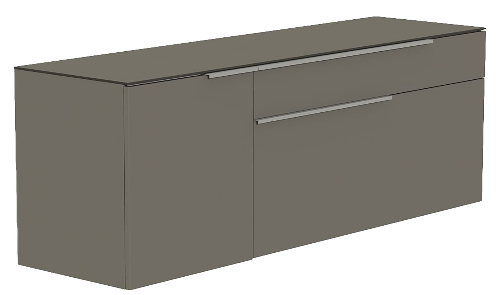 Moderano Hänge-Lowboard BORMIO Hänge-Lowboard in grauer Farbe mit zwei Schubladen und einer Tür, seitliche Perspektive
