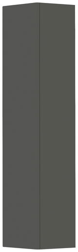 Dunkelgrauer Hänge-Garderobenschrank mit einer Tür, perspektivisch von vorne gezeigt.