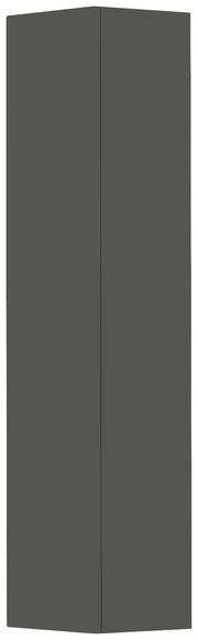 Dunkelgrauer Hänge-Garderobenschrank mit einer Tür, perspektivisch von vorne gezeigt.