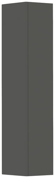 Dunkelgrauer Hänge-Garderobenschrank mit einer Tür, perspektivisch von vorne gezeigt.