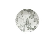 Porzellanteller mit grauem Blattmuster, Draufsicht