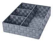 Badorganizer Adria mit vier Fächern aus grauem, geflochtenem Material, perspektivisch von oben fotografiert