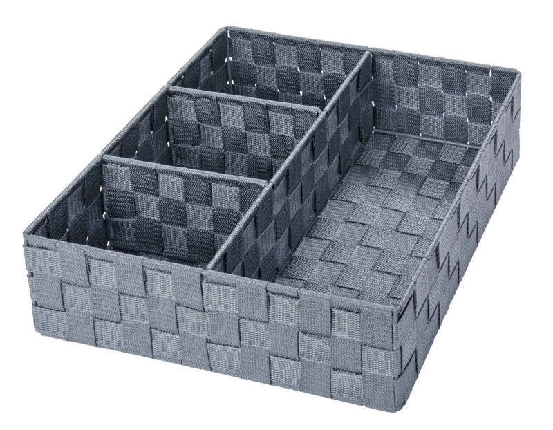 Wenko Badorganizer ADRIA Badorganizer Adria mit vier Fächern aus grauem, geflochtenem Material, perspektivisch von oben fotografiert