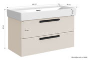 Waschtisch-Set mit zwei Schubladen, Frontansicht, Maße: 100 cm Breite, 48 cm Tiefe, 62 cm Höhe