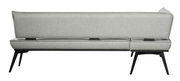 Rückansicht einer grauen Eckbank mit schwarzen Beinen, modernes Design