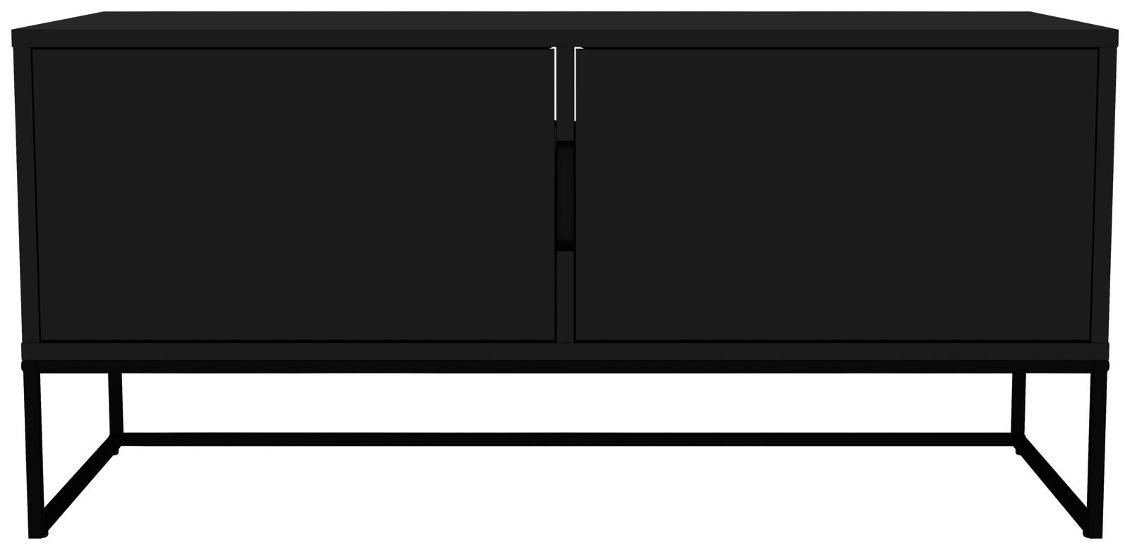 Schwarzes TV-Lowboard mit zwei Türen, frontale Ansicht