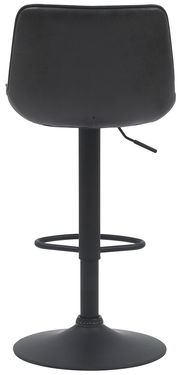 Rückansicht eines schwarzen Barhockers mit runder Basis und Fußstütze