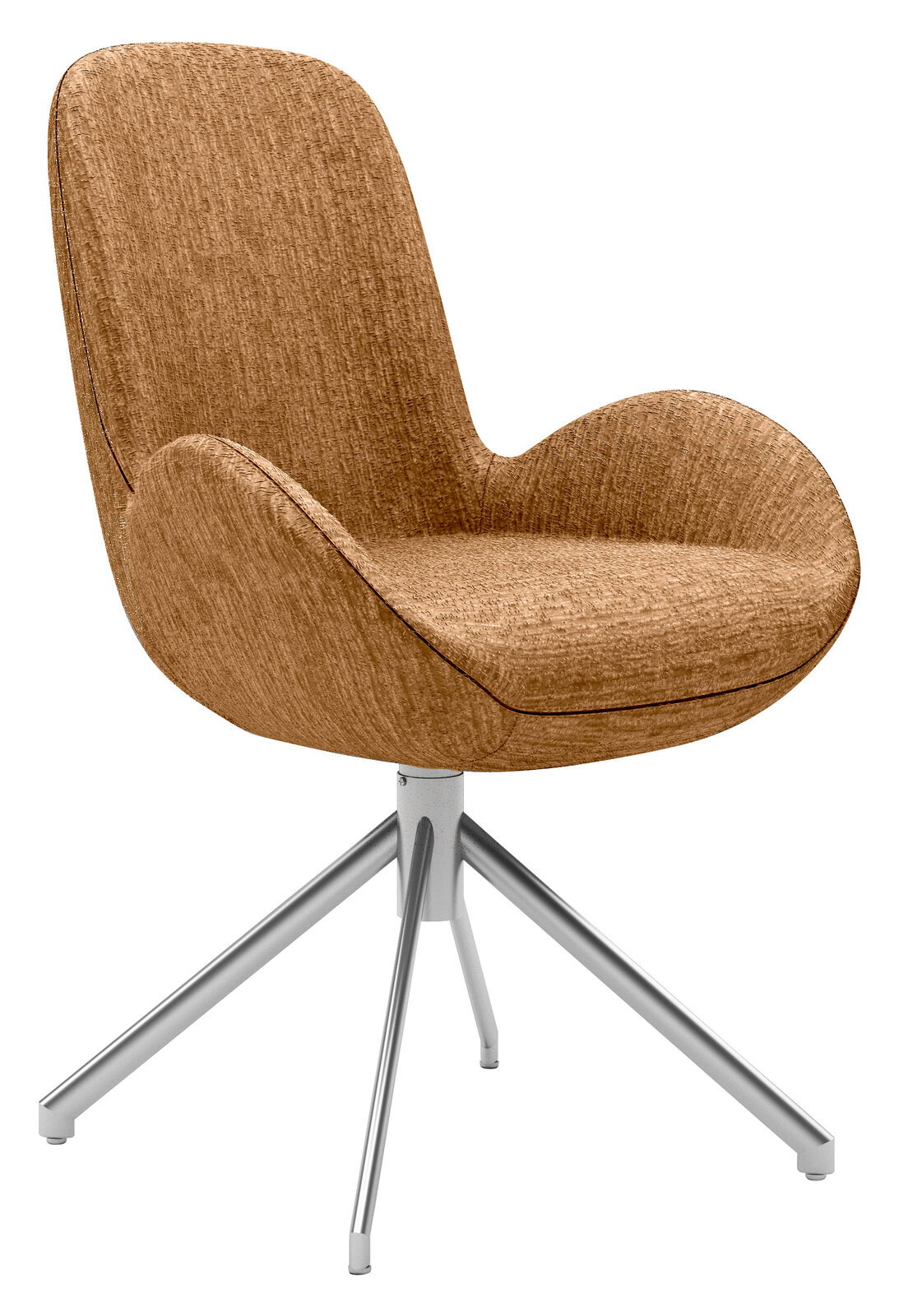 Musterring Armlehnstuhl MR HELVIN Moderner Armlehnstuhl mit braunem Stoffbezug und silbernem Metallgestell, seitliche Perspektive
