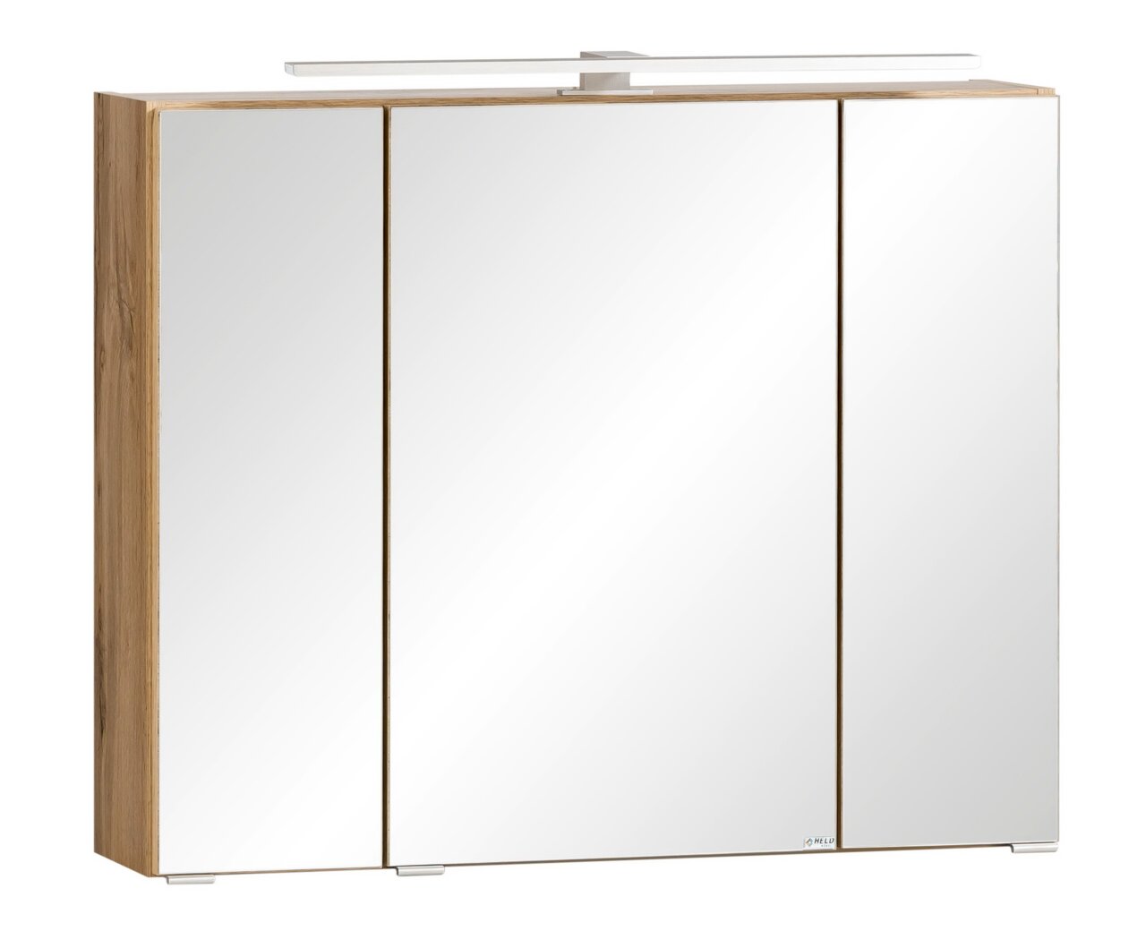 XORA Spiegelschrank VARESE Moderner Spiegelschrank 80 cm mit drei Türen und Holzrahmen, seitliche Perspektive