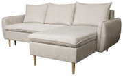 Beige Ecksofa mit Holzfüßen, seitliche Perspektive