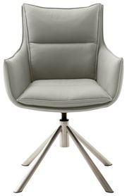 Moderner Sessel mit grauem Polster und Metallgestell, Frontalansicht