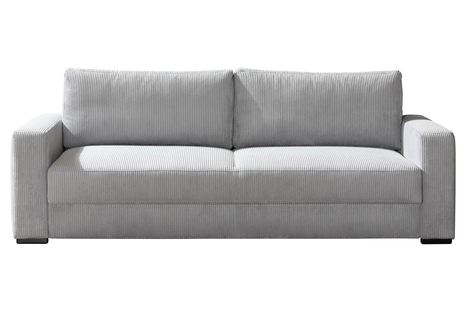 Graues Querschläfer-Sofa aus Cordstoff, Frontalansicht