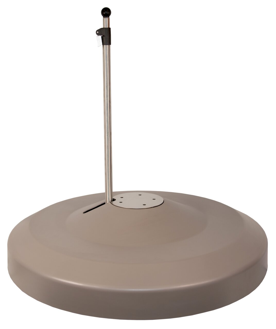 Schirmständer aus Metall mit runder Basis, seitliche Perspektive