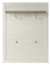 Garderobenpaneel aus hellem Holz mit Ablage und Haken, Frontalansicht