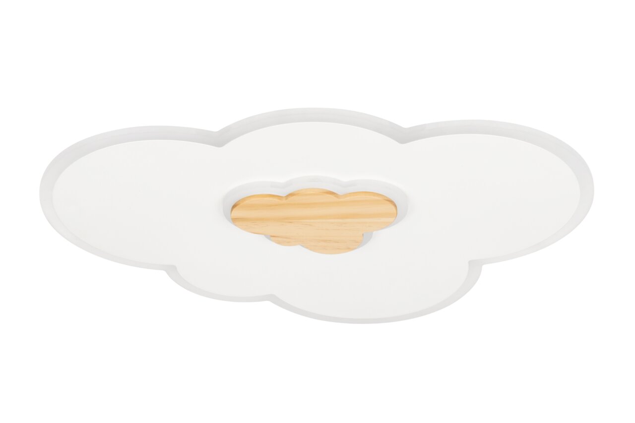 LED-Deckenleuchte in Wolkenform mit Holzdetail, Ansicht von oben