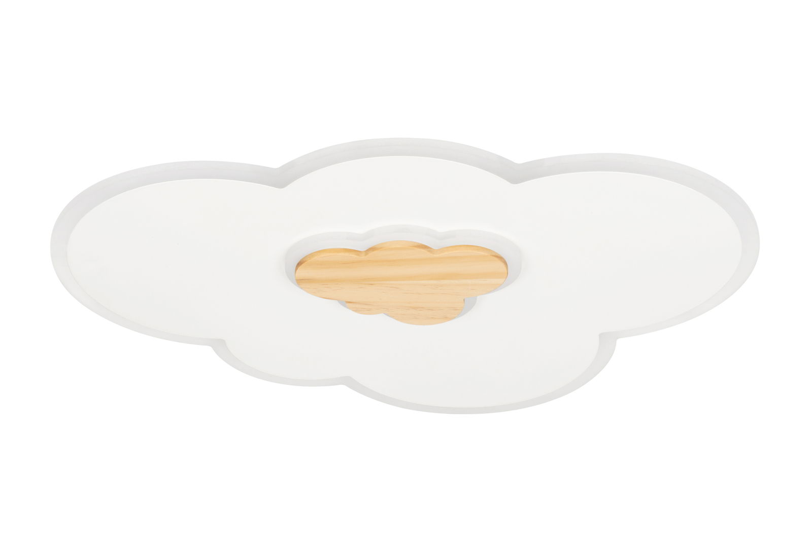 LED-Deckenleuchte in Wolkenform mit Holzdetail, Ansicht von oben