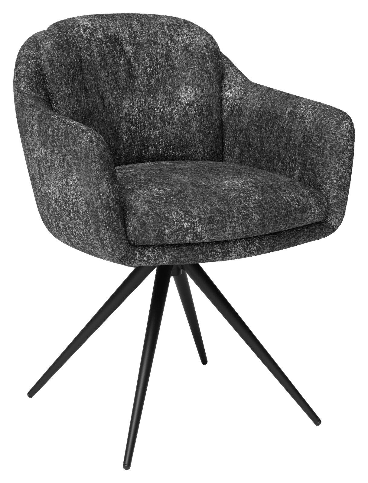 JOOP! Armlehnstuhl CHARACTERS Grauer Armlehnstuhl mit vier schwarzen Metallbeinen, seitliche Perspektive