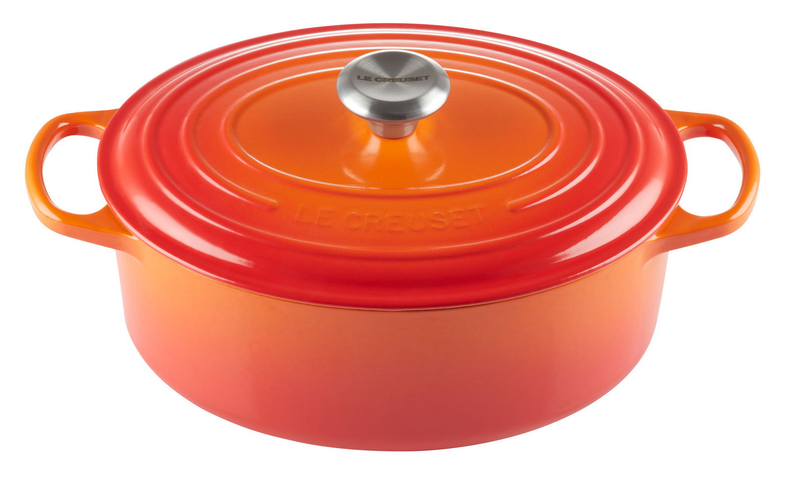 Runder Bräter in Ofenrot von Le Creuset, 29 cm, aus der Vogelperspektive