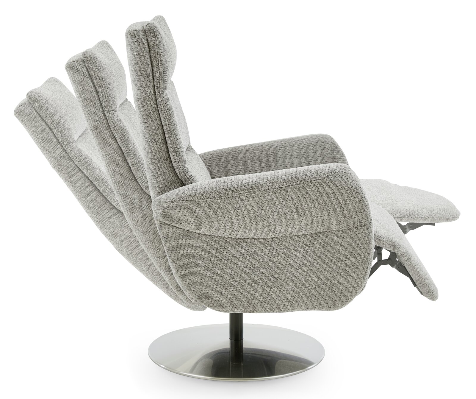 Grijze relaxfauteuil met verstelbare rugleuning en voetsteun, zijaanzicht