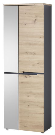 Garderobenschrank mit Holzoptik und Spiegeltür, frontal betrachtet