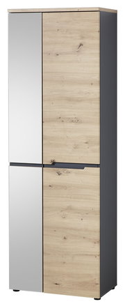 Garderobenschrank mit Holzoptik und Spiegeltür, frontal betrachtet